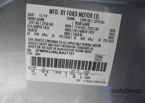 2020 Ford Edge Sel z USA, uszkodzony, nr VIN 2FMPK3J96LBA27791